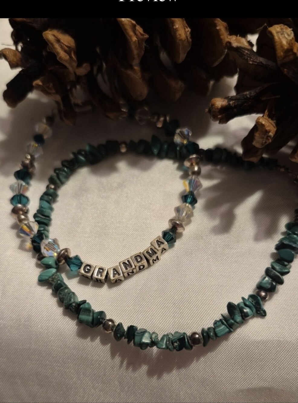 Grandma Beaded Bracelet in Sterling Silver Letters and Swarovski Crystal